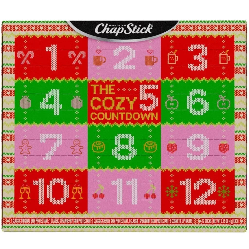 ChapStick Advent Calendar 2025 – Cozy Countdown to Christmas, Variety 12-Pack Lip Balm Gift Set, Holiday Gifts for Women, Men, Teens, Coworkers, Grandpa & Grandma, 0.15 Oz Each