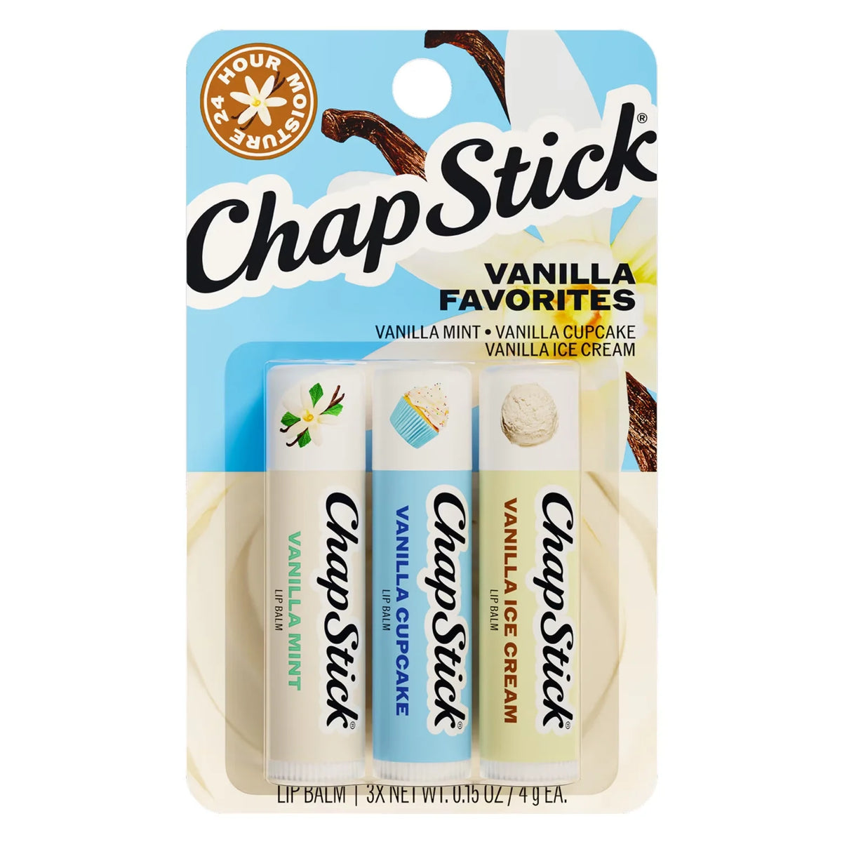 ChapStick Vanilla Favorites Flavored Lip Balm - 0.15 oz, 3 Sticks