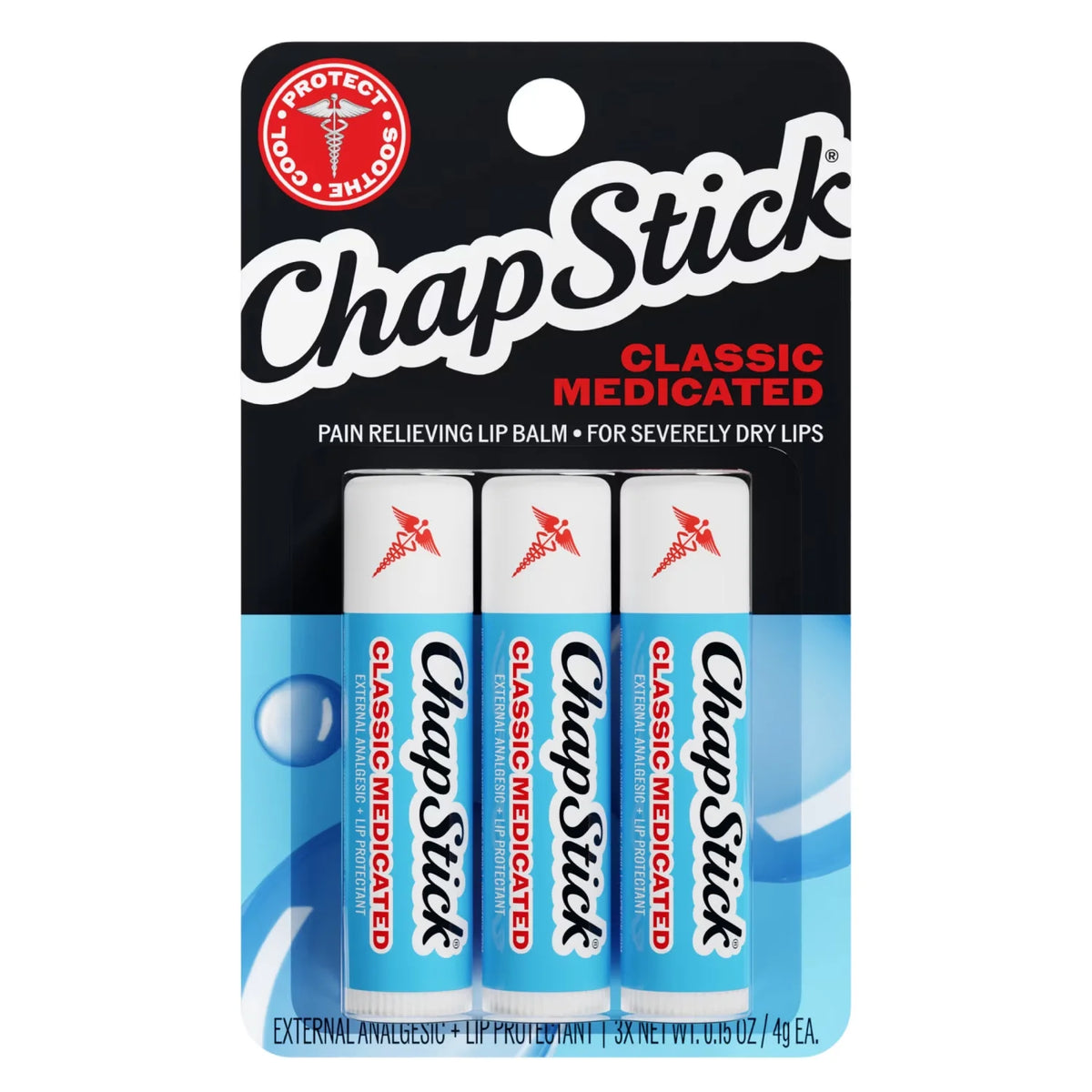ChapStick Classic Medicated Lip Balm Pack 0.15 oz Each, 3-Count