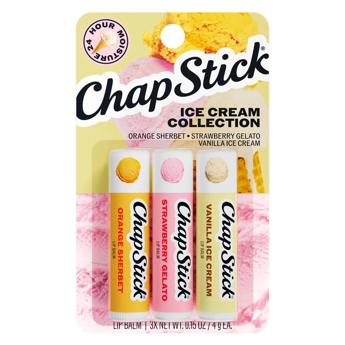 ChapStick Ice Cream Collection Lip Balm Lip Care, Moisturizer, Skin Protectant - 3 Pack