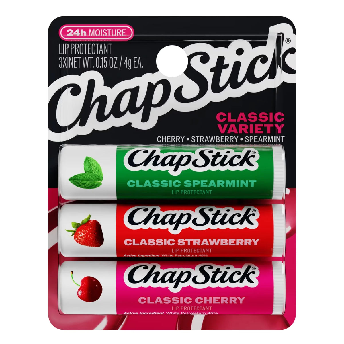 ChapStick Variety Pack: Classic Cherry, Spearmint & Strawberry Lip Balm, 0.15 oz, 3 Pack