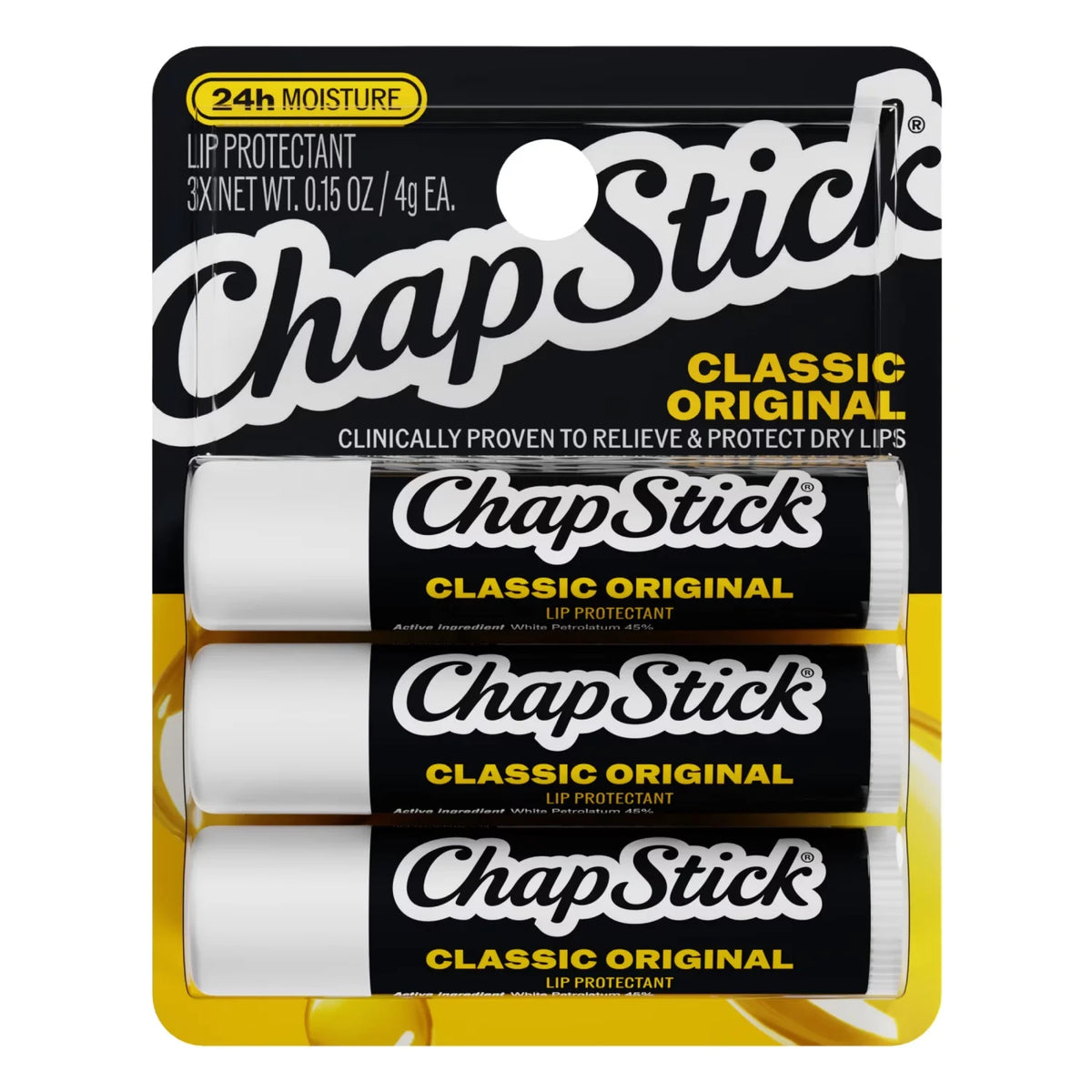 ChapStick Classic Original Lip Balm Stick, Lip Balm Set, 3-Count Pack, 0.15 oz Each